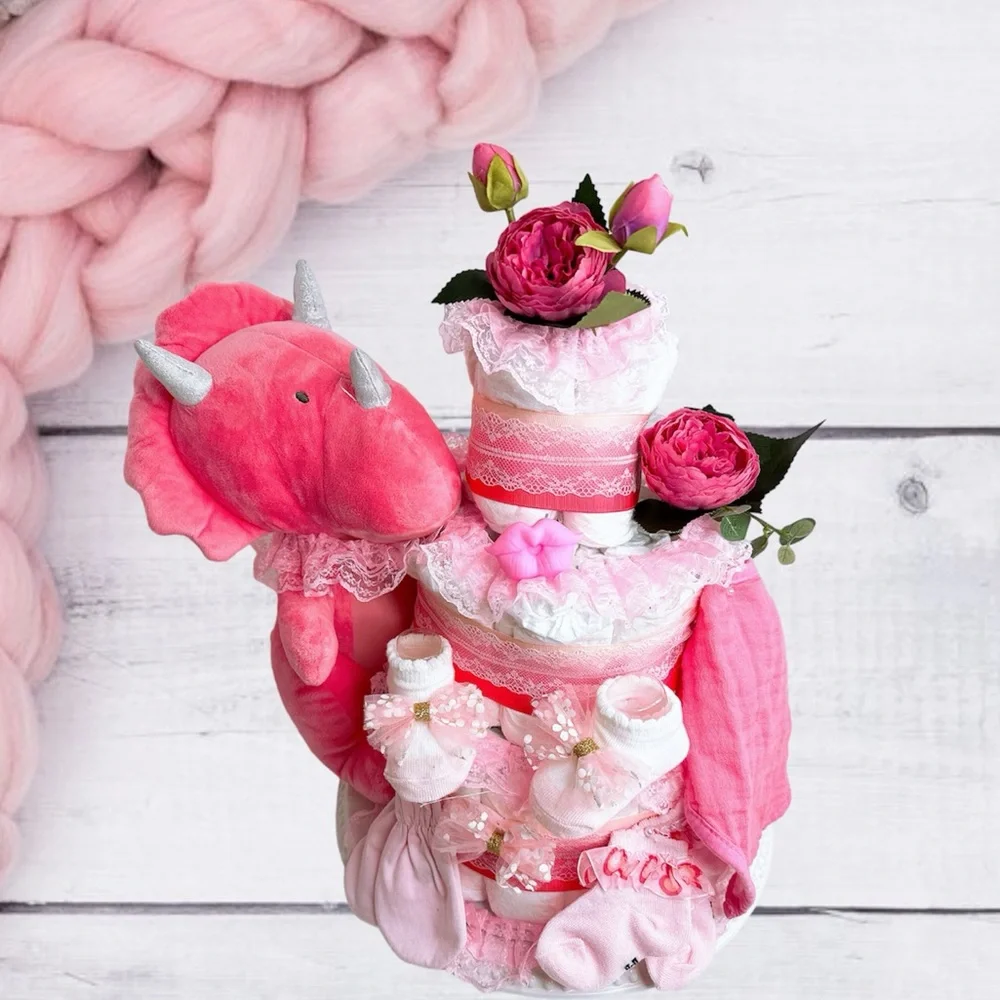 Dinosaur Girl Diaper Cake, Baby Shower Gift